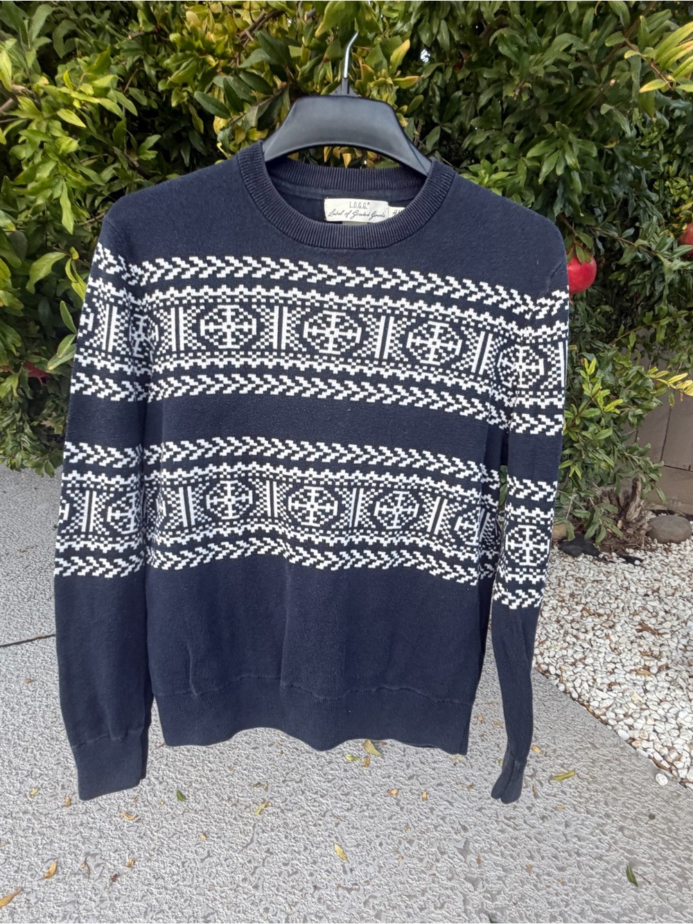 H&M Men's Navy and White Fair Isle Crewneck Sweater gently used